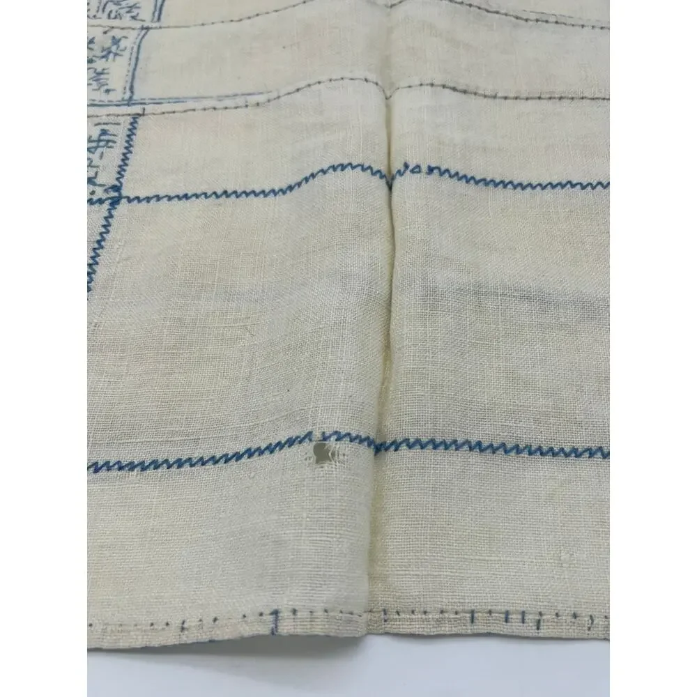 Vtg Set Ivory Blue Hand Embroidered Farmhouse Kitchen Placemat 5 Napkins Linens